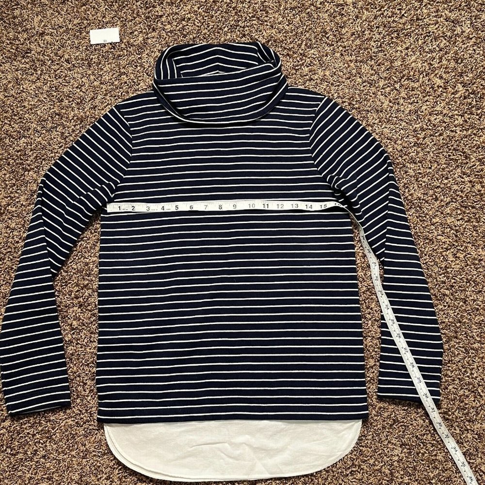 J Crew Sweater Womens XXS Navy Stripe Cowl Neck Knit Long Sleeve Pullover Top - Picture 7 of 10